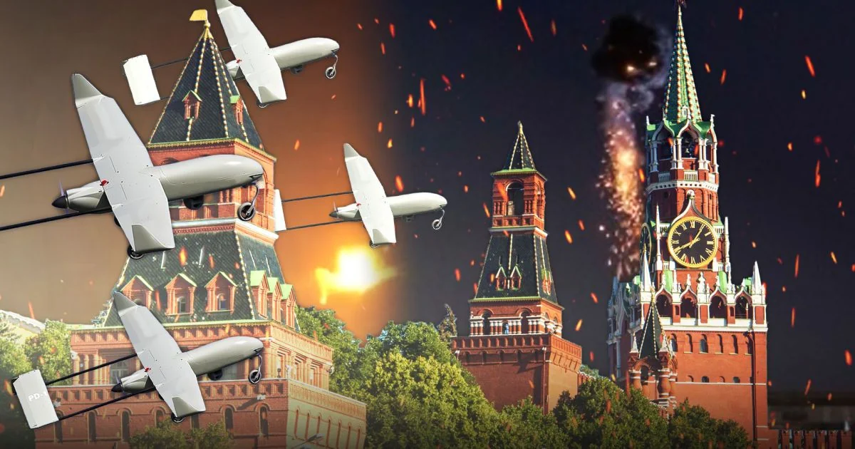 Атака дронів на Москву: безпілотники над Кремлем з вибухами та вогнем