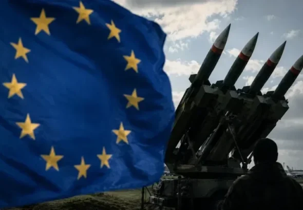 Прапор ЄС і пускова установка ракет Patriot