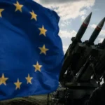 Прапор ЄС на тлі ракетної системи Patriot для України